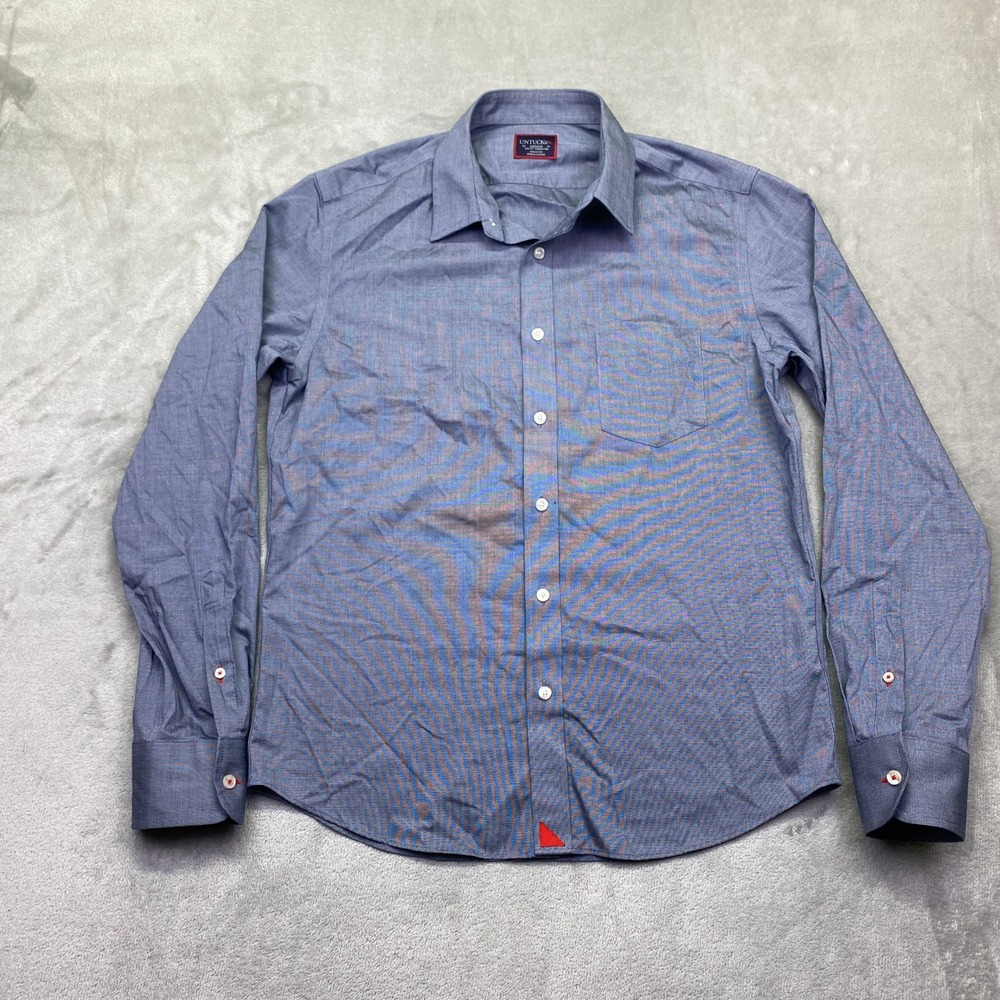 UNTUCKit Mens Slim Fit Wrinkle Free Blue Micro Check Button Down Shirt Medium